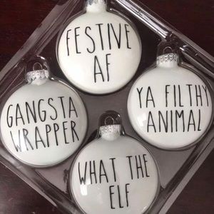 Four Rae Dunn inspired Funny Christmas ornaments